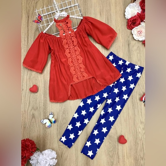 🆕🏷️ Beautiful Red Tunic & Legging Set 4T-5T (Mia Belle) - Picture 3 of 4